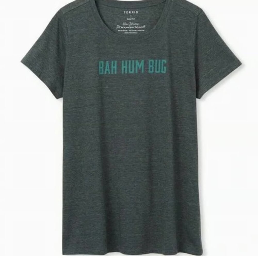 TORRID Size 00 (Medium) Bah Hum Bug Green Christmas Shirt top New